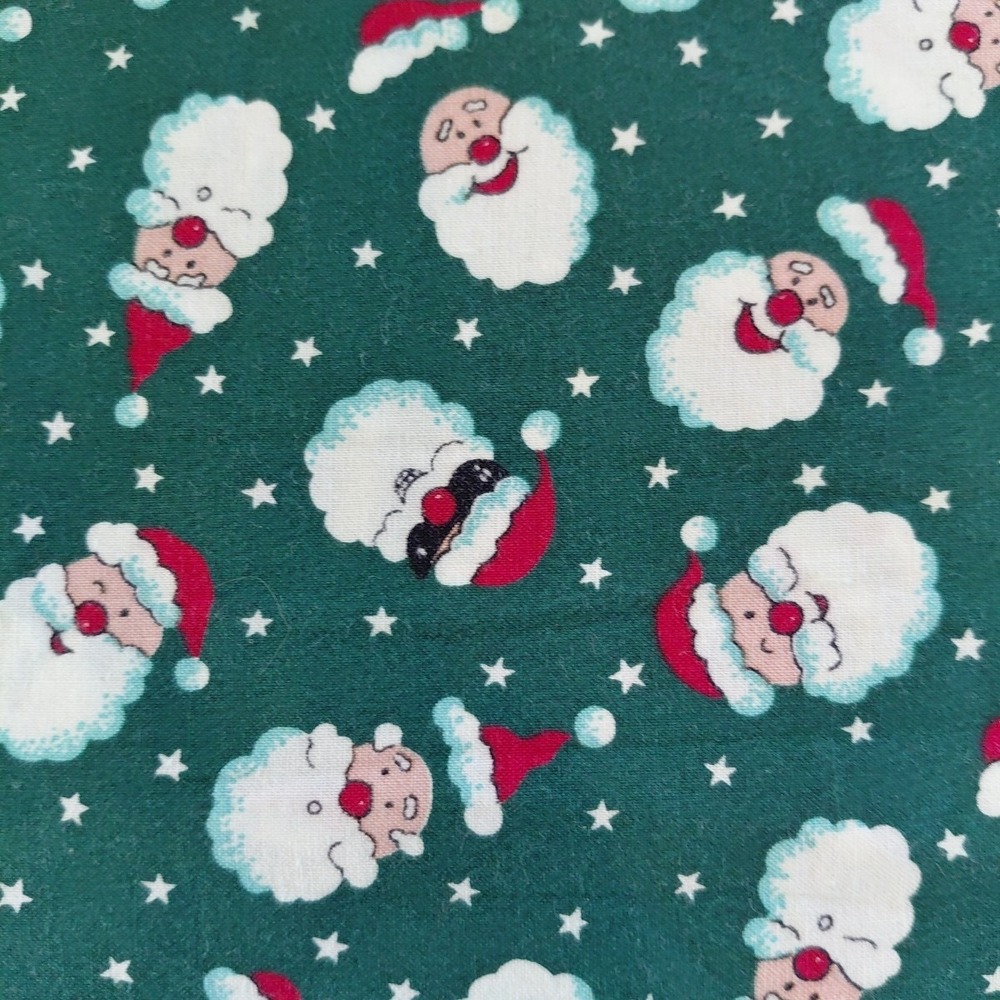Vintage Santa‎ Clause Christmas Fabric Green Cotton Cute Fun Craft Quilt 3 Yards - Picture 2 of 3